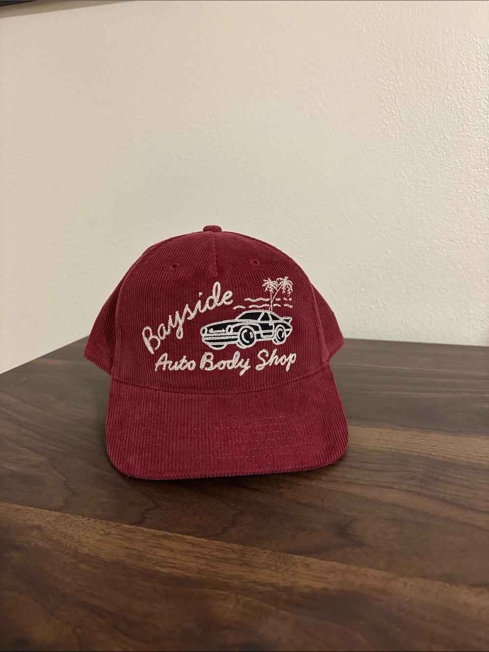 Bayside Auto Body Shop Embroidered Corduroy Cap - Burgundy